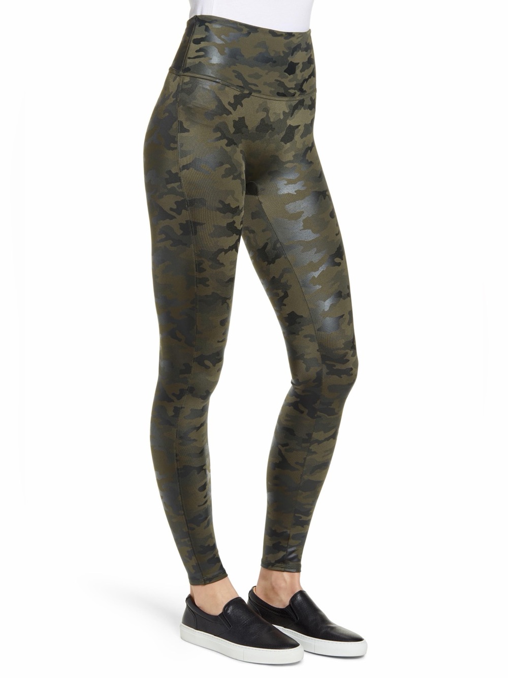 Spanx Matte Green Faux Leather Camo Leggings